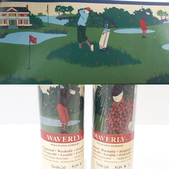 2 Rolls Waverly Wallpaper Golf Course Border 5 Yards Golfing Golfer Man Cave NEW - Picture 1 of 6